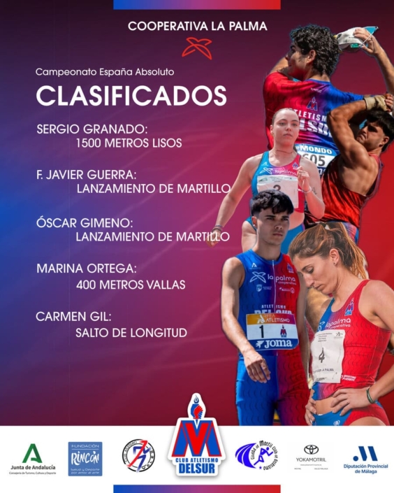 Cinco atletas del Atletismo Delsur – Cooperativa La Palma competirán en el Campeonato de España Absoluto Cinco atletas del Atletismo Delsur - Cooperativa La Palma competirán en el Campeonato de España Absoluto